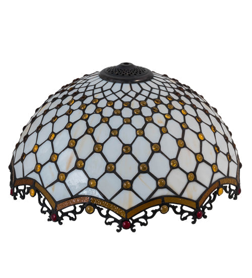 Meyda Lighting Diamond & Jewel 18"W x 9"H Iridized Ivory and Ivy Green Shade Glass