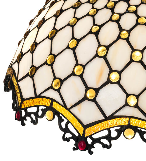 Meyda Lighting Diamond & Jewel 18"W x 9"H Iridized Ivory and Ivy Green Shade Glass