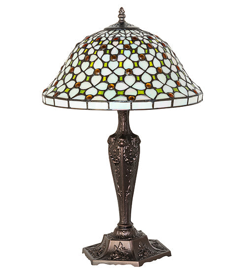Meyda Lighting Diamond & Jewel 22" Mahogany Bronze Table Lamp With Multi-Colored Stained Shade Glass