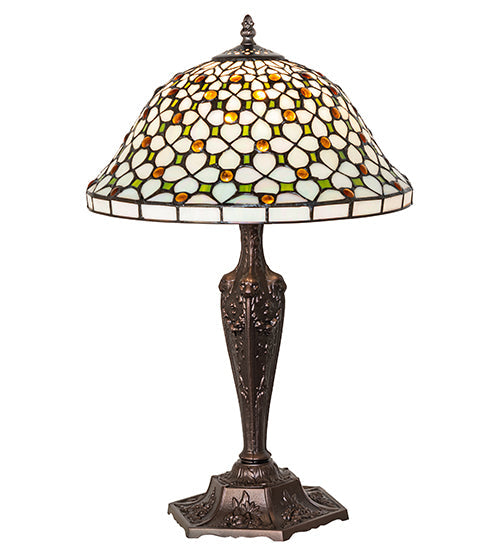 Meyda Lighting Diamond & Jewel 22" Mahogany Bronze Table Lamp With Multi-Colored Stained Shade Glass