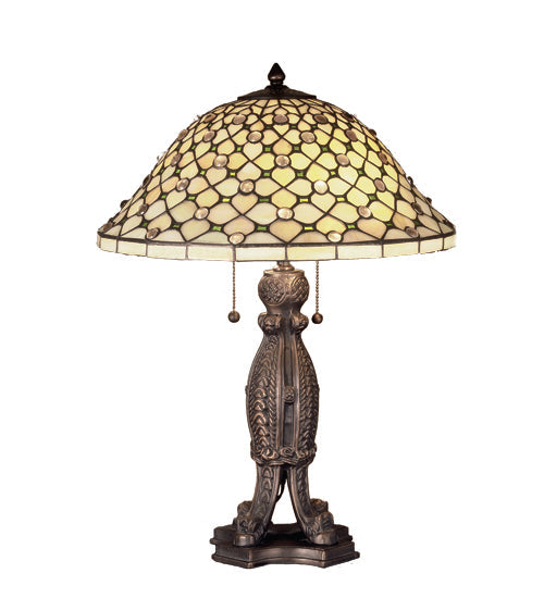 Meyda Lighting Diamond & Jewel 24" 2-Light Mahogany Bronze Table Lamp With Beige Shade Glass