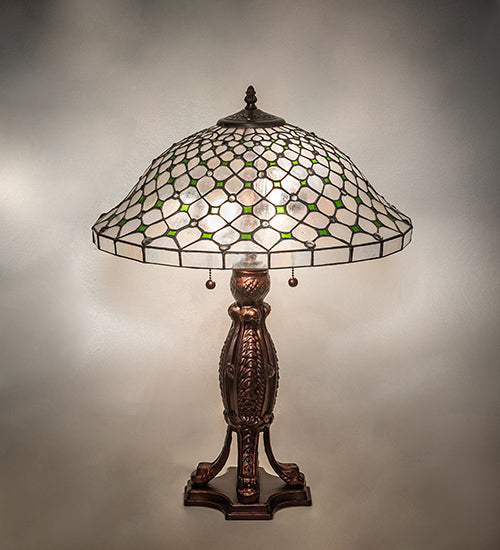 Meyda Lighting Diamond & Jewel 25" 2-Light Mahogany Bronze Table Lamp With Clear & Green Stained Shade Glass