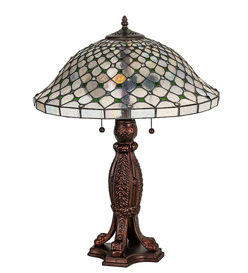 Meyda Lighting Diamond & Jewel 25" 2-Light Mahogany Bronze Table Lamp With Clear & Green Stained Shade Glass