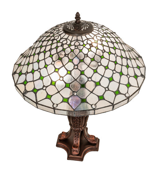 Meyda Lighting Diamond & Jewel 25" 2-Light Mahogany Bronze Table Lamp With Clear & Green Stained Shade Glass