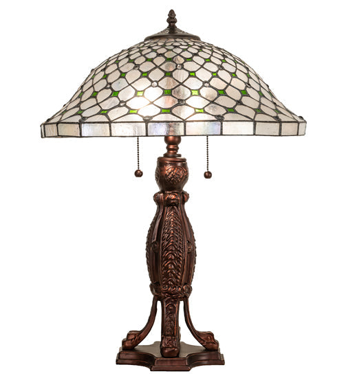 Meyda Lighting Diamond & Jewel 25" 2-Light Mahogany Bronze Table Lamp With Clear & Green Stained Shade Glass