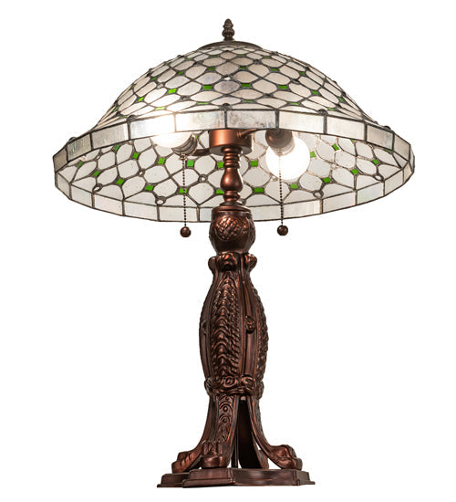 Meyda Lighting Diamond & Jewel 25" 2-Light Mahogany Bronze Table Lamp With Clear & Green Stained Shade Glass