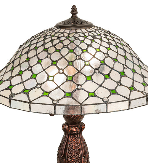 Meyda Lighting Diamond & Jewel 25" 2-Light Mahogany Bronze Table Lamp With Clear & Green Stained Shade Glass