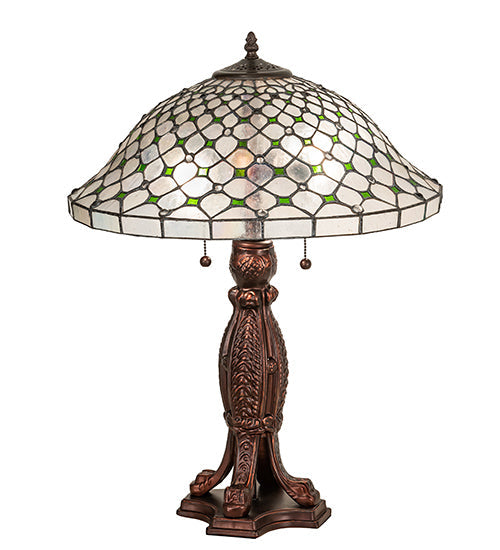 Meyda Lighting Diamond & Jewel 25" 2-Light Mahogany Bronze Table Lamp With Clear & Green Stained Shade Glass