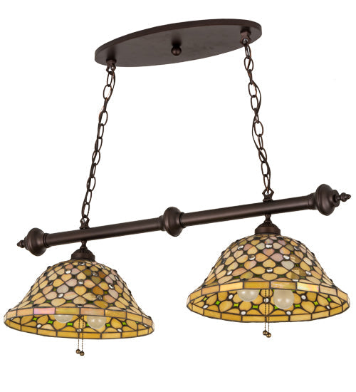 Meyda Lighting Diamond & Jewel 36" 4-Light Mahogany Bronze Island Pendant Light With Green & Beige Iridescent Shade Glass