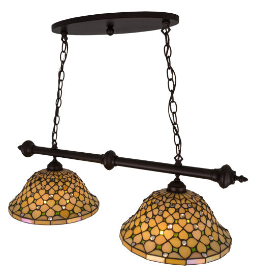 Meyda Lighting Diamond & Jewel 36" 4-Light Mahogany Bronze Island Pendant Light With Green & Beige Iridescent Shade Glass