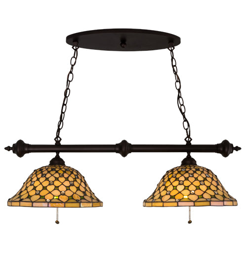 Meyda Lighting Diamond & Jewel 36" 4-Light Mahogany Bronze Island Pendant Light With Green & Beige Iridescent Shade Glass