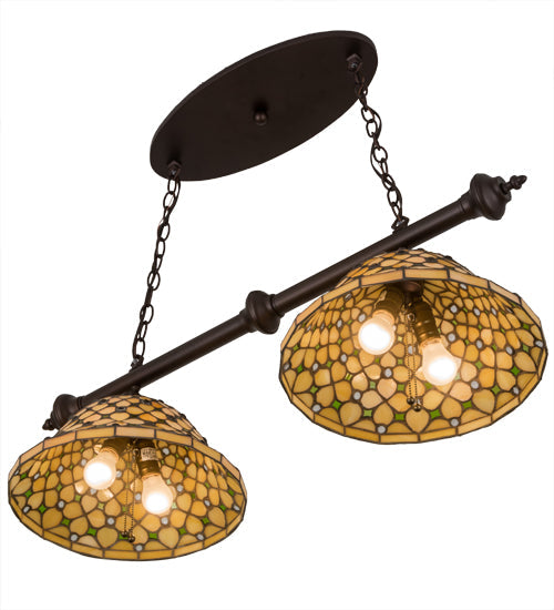 Meyda Lighting Diamond & Jewel 36" 4-Light Mahogany Bronze Island Pendant Light With Green & Beige Iridescent Shade Glass