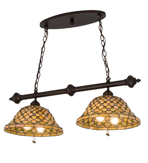 Meyda Lighting Diamond & Jewel 36" 4-Light Mahogany Bronze Island Pendant Light With Green & Beige Iridescent Shade Glass