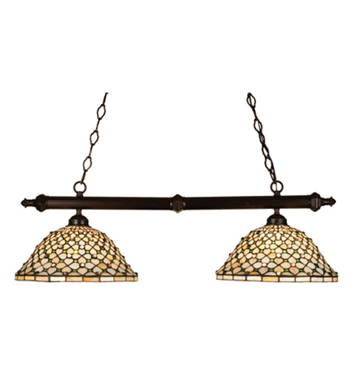 Meyda Lighting Diamond & Jewel 37" 2-Light Mahogany Bronze Island Pendant Light With Green & Beige Iridescent Shade Glass