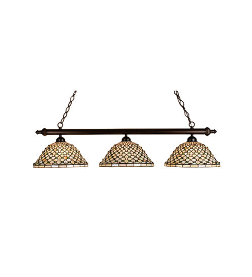 Meyda Lighting Diamond & Jewel 48" 3-Light Mahogany Bronze Island Pendant Light With Green & Beige Shade Glass
