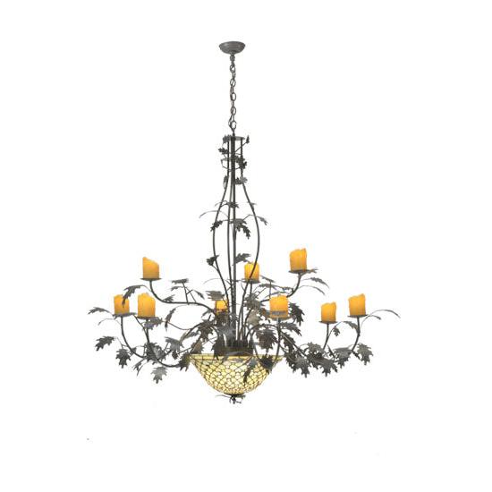 Meyda Lighting Diamond & Jewel 63" 12-Light 9-Arm Timeless Bronze Oak Leaf Chandelier With Amber Shade