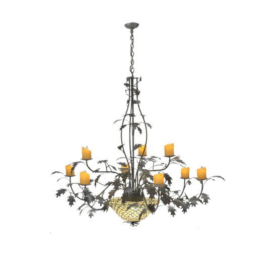Meyda Lighting Diamond & Jewel 63" 12-Light 9-Arm Timeless Bronze Oak Leaf Chandelier With Amber Shade