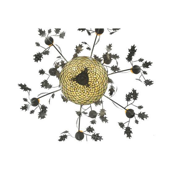 Meyda Lighting Diamond & Jewel 63" 12-Light 9-Arm Timeless Bronze Oak Leaf Chandelier With Amber Shade