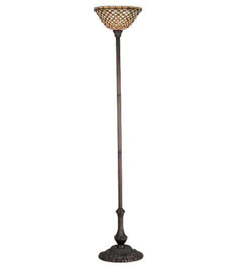 Meyda Lighting Diamond & Jewel 73" Mahogany Bronze Torchiere Floor Lamp With Ivy Green & Beige Iridescent Shade Glass