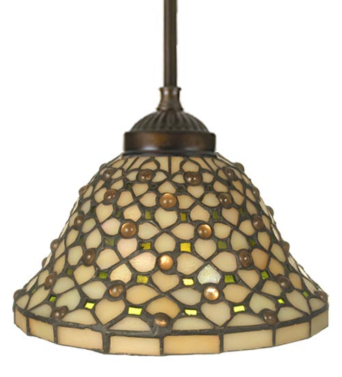 Meyda Lighting Diamond & Jewel 8" Mahogany Bronze Mini Pendant Light With Beige Iridescent Shade Glass