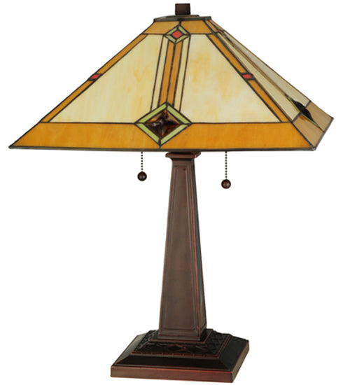 Meyda Lighting Diamond Mission 22" 2-Light Mahogany Bronze Table Lamp With Multi-Colored Shade Glass