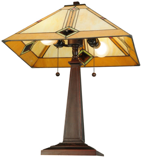 Meyda Lighting Diamond Mission 22" 2-Light Mahogany Bronze Table Lamp With Multi-Colored Shade Glass