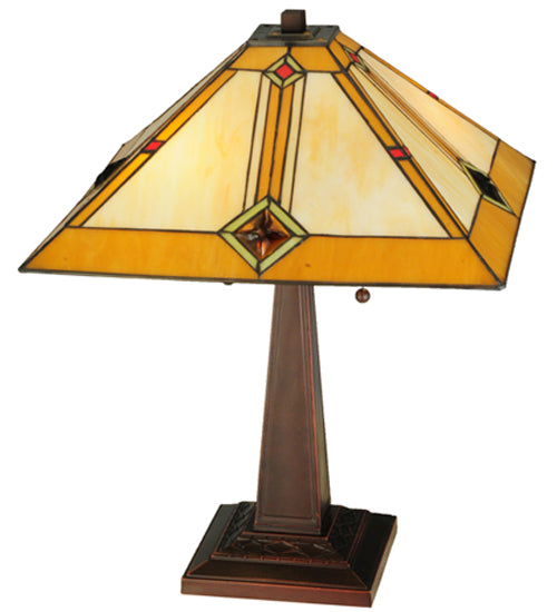 Meyda Lighting Diamond Mission 22" 2-Light Mahogany Bronze Table Lamp With Multi-Colored Shade Glass