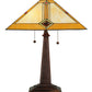 Meyda Lighting Diamond Mission 22" 2-Light Mahogany Bronze Table Lamp With Multi-Colored Shade Glass