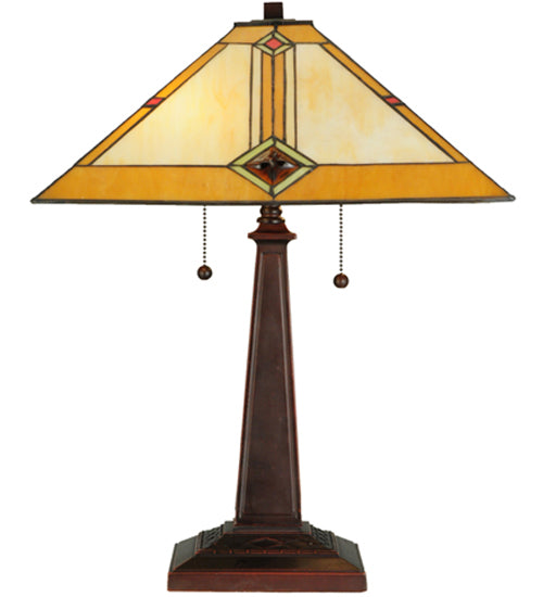 Meyda Lighting Diamond Mission 22" 2-Light Mahogany Bronze Table Lamp With Multi-Colored Shade Glass