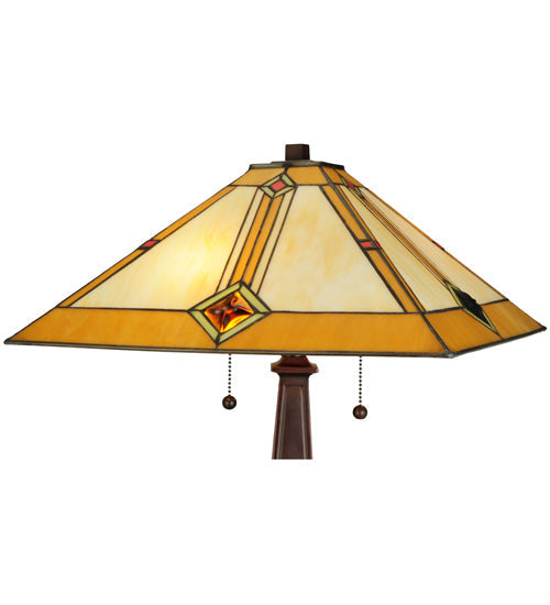 Meyda Lighting Diamond Mission 22" 2-Light Mahogany Bronze Table Lamp With Multi-Colored Shade Glass