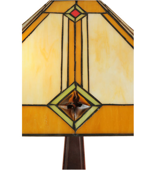 Meyda Lighting Diamond Mission 22" 2-Light Mahogany Bronze Table Lamp With Multi-Colored Shade Glass