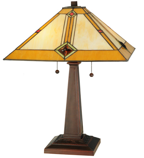 Meyda Lighting Diamond Mission 22" 2-Light Mahogany Bronze Table Lamp With Multi-Colored Shade Glass
