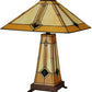 Meyda Lighting Diamond Mission 23" 3-Light Mahogany Bronze Table Lamp With Multi-Colored Shade Glass and Lighted Base