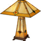 Meyda Lighting Diamond Mission 23" 3-Light Mahogany Bronze Table Lamp With Multi-Colored Shade Glass and Lighted Base