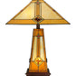 Meyda Lighting Diamond Mission 23" 3-Light Mahogany Bronze Table Lamp With Multi-Colored Shade Glass and Lighted Base