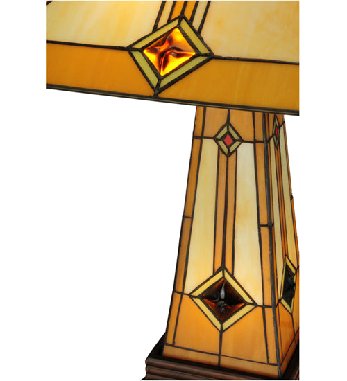 Meyda Lighting Diamond Mission 23" 3-Light Mahogany Bronze Table Lamp With Multi-Colored Shade Glass and Lighted Base