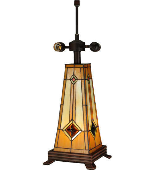 Meyda Lighting Diamond Mission 23" 3-Light Mahogany Bronze Table Lamp With Multi-Colored Shade Glass and Lighted Base