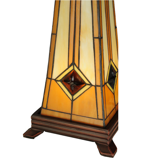 Meyda Lighting Diamond Mission 23" 3-Light Mahogany Bronze Table Lamp With Multi-Colored Shade Glass and Lighted Base