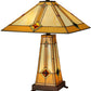 Meyda Lighting Diamond Mission 23" 3-Light Mahogany Bronze Table Lamp With Multi-Colored Shade Glass and Lighted Base
