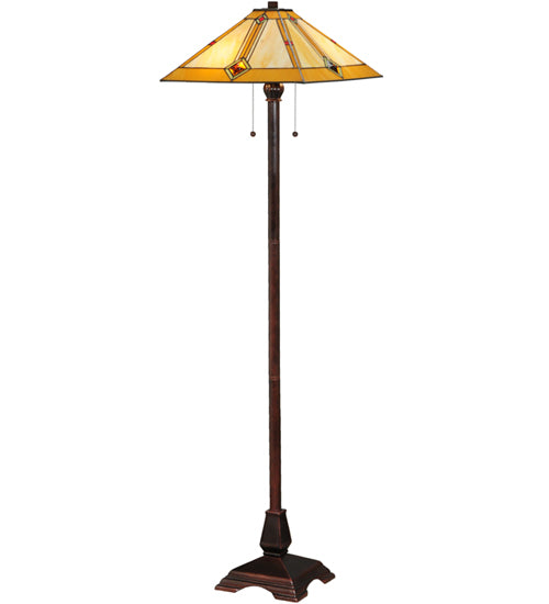 Meyda Lighting Diamond Mission 62" 2-Light Mahogany Bronze Floor Lamp With Multi-Colored Shade Glass