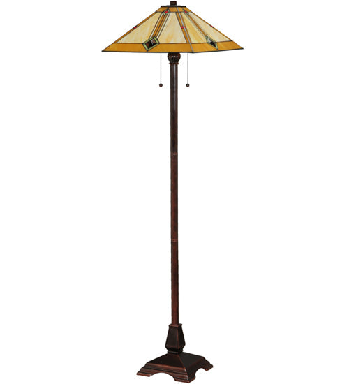 Meyda Lighting Diamond Mission 62" 2-Light Mahogany Bronze Floor Lamp With Multi-Colored Shade Glass