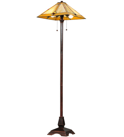 Meyda Lighting Diamond Mission 62" 2-Light Mahogany Bronze Floor Lamp With Multi-Colored Shade Glass