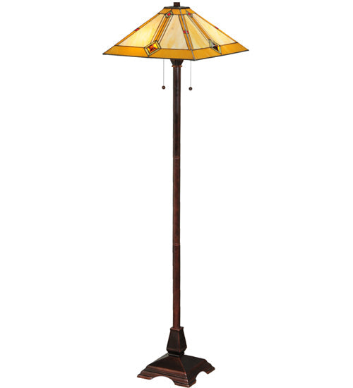 Meyda Lighting Diamond Mission 62" 2-Light Mahogany Bronze Floor Lamp With Multi-Colored Shade Glass