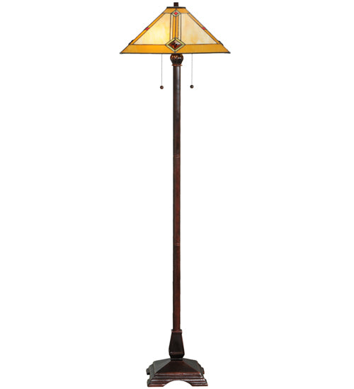 Meyda Lighting Diamond Mission 62" 2-Light Mahogany Bronze Floor Lamp With Multi-Colored Shade Glass