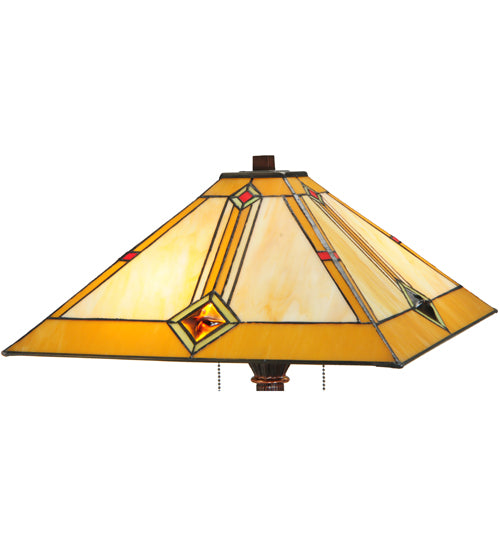 Meyda Lighting Diamond Mission 62" 2-Light Mahogany Bronze Floor Lamp With Multi-Colored Shade Glass