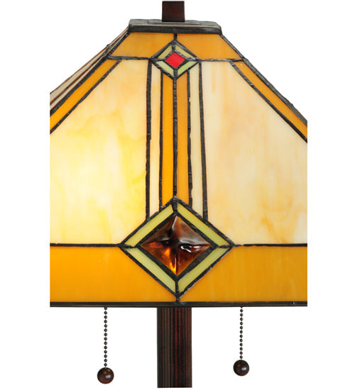 Meyda Lighting Diamond Mission 62" 2-Light Mahogany Bronze Floor Lamp With Multi-Colored Shade Glass