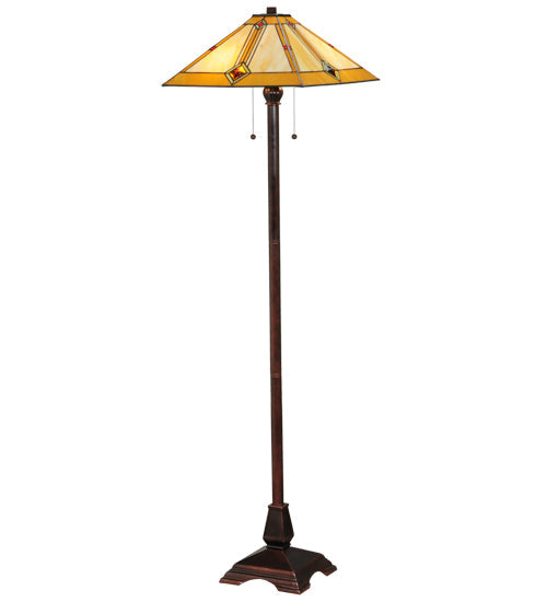 Meyda Lighting Diamond Mission 62" 2-Light Mahogany Bronze Floor Lamp With Multi-Colored Shade Glass