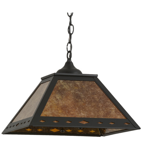 Meyda Lighting Diamond Trim 23" 2-Light Textured Black Pendant Light With Amber Mica Shade Glass