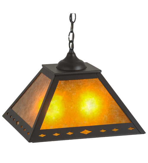 Meyda Lighting Diamond Trim 23" 2-Light Textured Black Pendant Light With Amber Mica Shade Glass