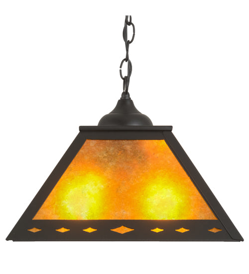 Meyda Lighting Diamond Trim 23" 2-Light Textured Black Pendant Light With Amber Mica Shade Glass